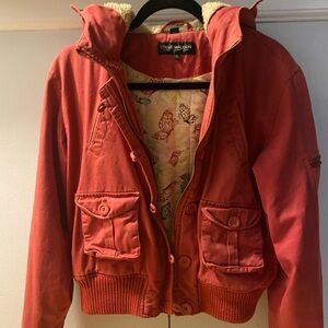 Steve Madden Women's Utility Jacket in Red Hoodie Zipper Size L-XL.